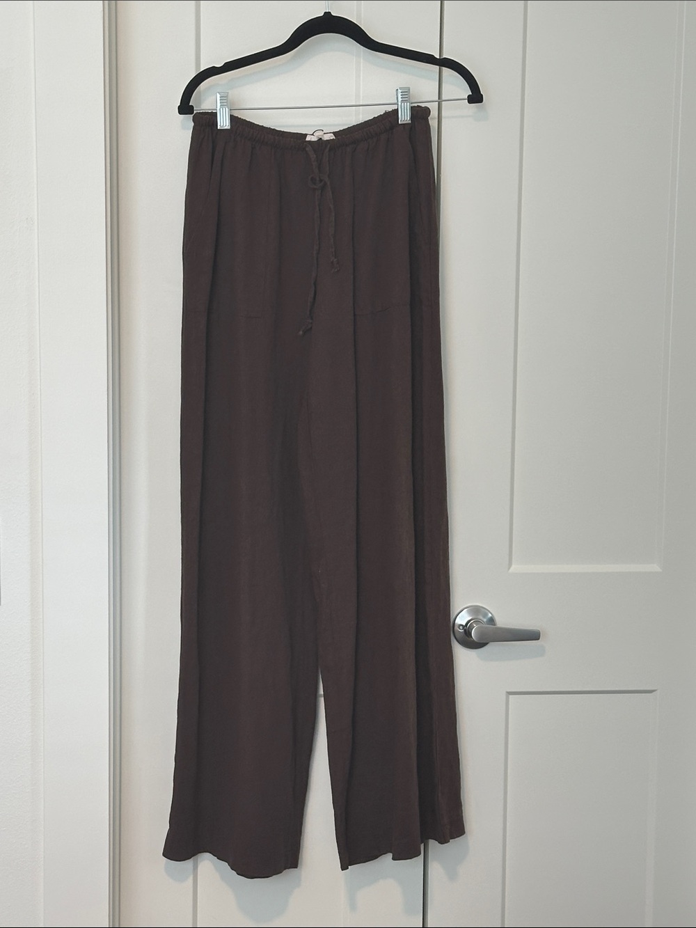 Garage Relaxed Wide-Leg Linen Feel Drawstring Pants - Brown